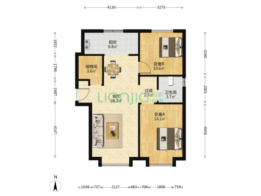 远洋琨庭春华园 2室1厅1卫 99平方