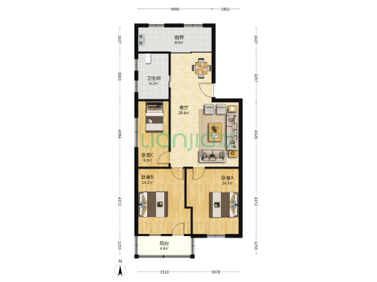 华兴苑 3室1厅1卫 101平方