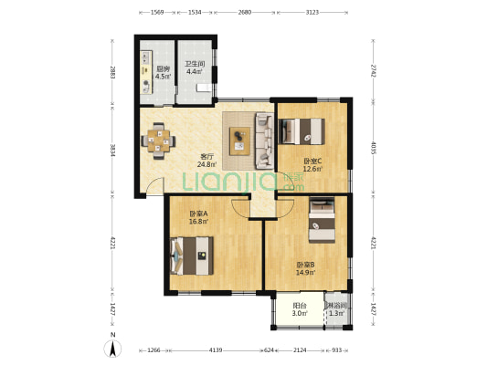 横枝岗79号大院 3室1厅2卫 100平方