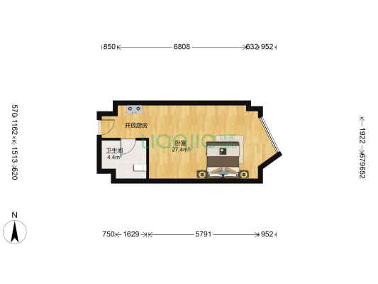 中欧金茂墅二期 1室0厅1卫 44平方