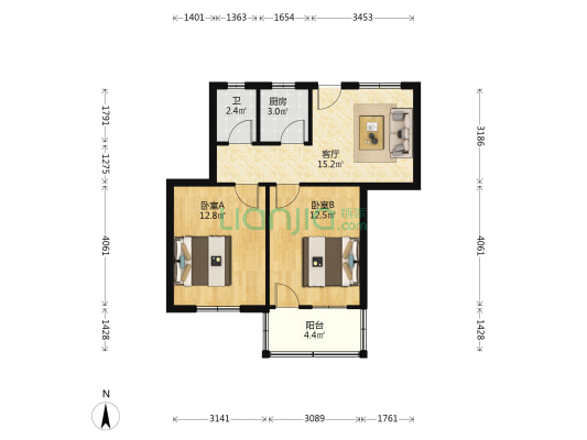 茶叶公司宿舍 2室1厅1卫 58平方
