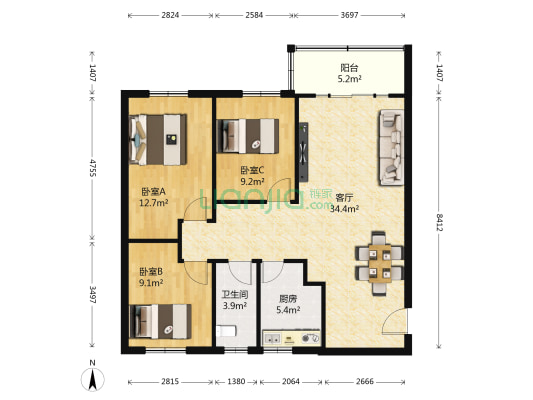 云映阁 3室1厅1卫 95平方