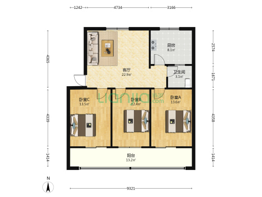 朝阳路十六号院小区 3室1厅1卫 99平方