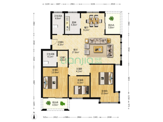 锦绣家园 3室2厅2卫 125平方