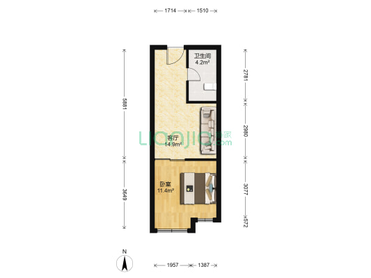 翰林国际公寓 1室1厅1卫 43平方