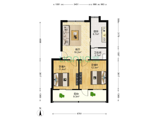 青云水厂宿舍 2室1厅1卫 69平方