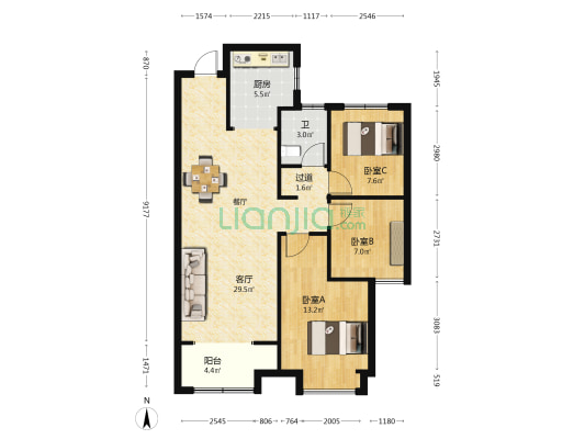 新城荣樾大都会二期 3室1厅1卫 100平方