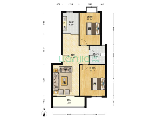 海韵林湾花园 2室1厅1卫 89平方