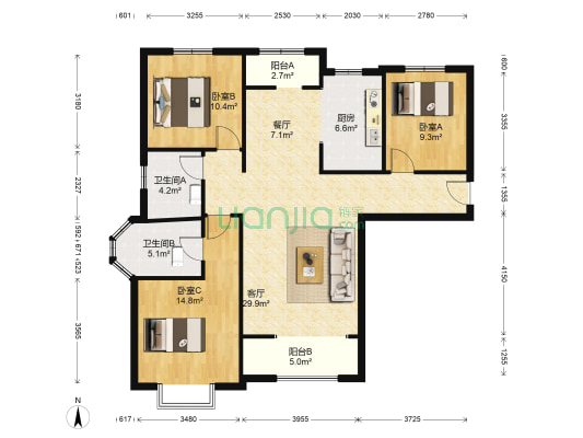 此房满二税费低，带车位地下室 好楼层 采光视野好-户型图