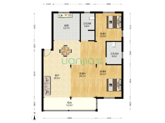 湖景嘉苑 3室1厅2卫 139平方