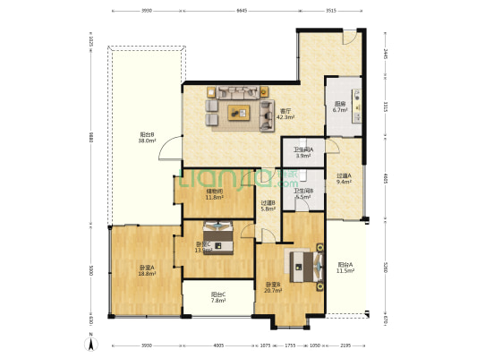 长富花园 3室1厅2卫 146平方