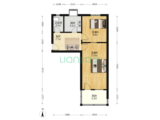 二玻家属院 2室1厅1卫 55平方