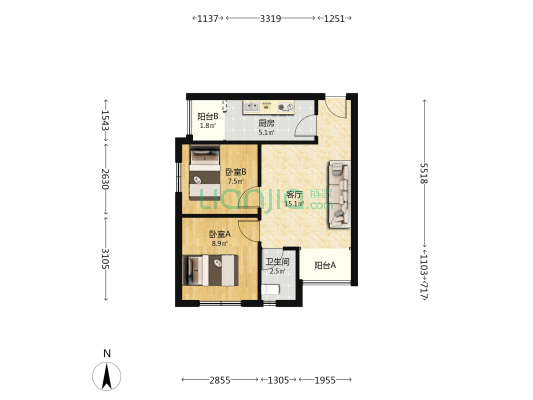 物华北苑 2室1厅1卫 50平方