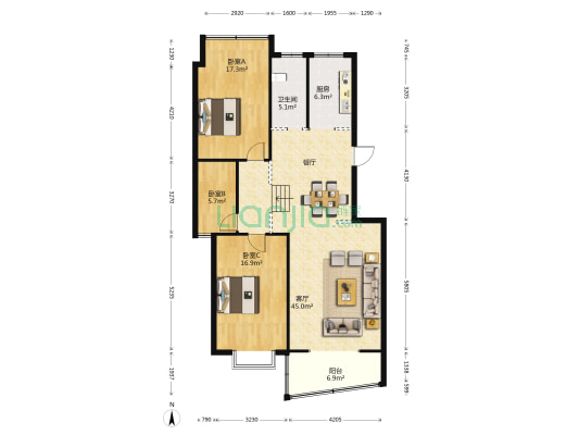 凯蓝丽苑 3室1厅1卫 115平方