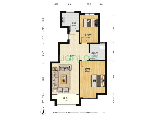 莱州路花园 2室1厅1卫 99平方