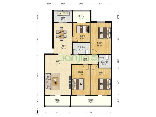 崇业路工商局家属院 4室2厅2卫 138平方