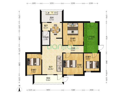 麻渣下 4室2厅1卫 78平方