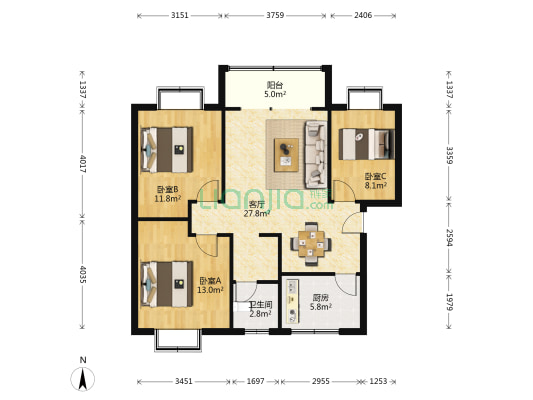 新民路358号 3室1厅1卫 95平方