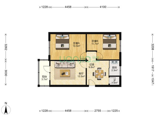 向阳村社区 2室1厅1卫 67平方