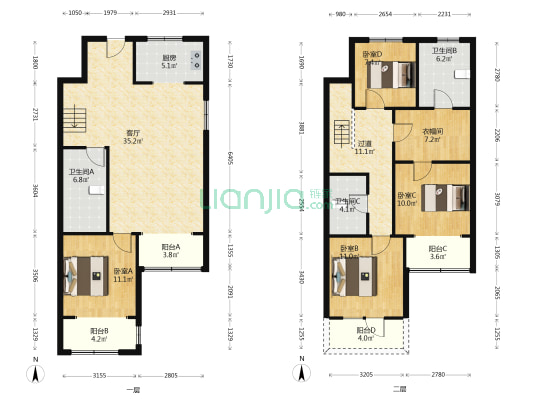 鸿坤理想尔湾 4室2厅 南 北-户型图
