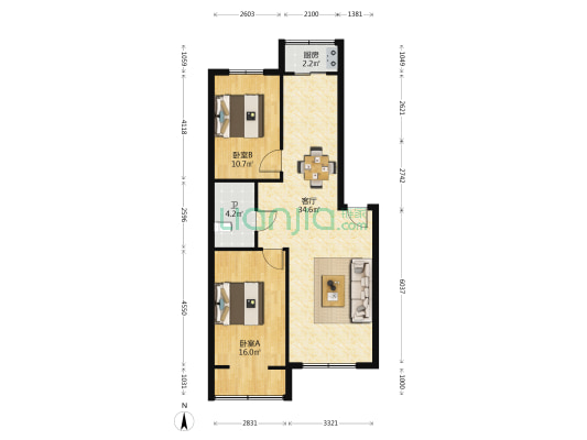 车轮小区 2室1厅1卫 85平方