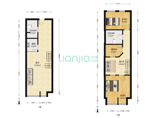 海悦花园 2室2厅2卫 67平方
