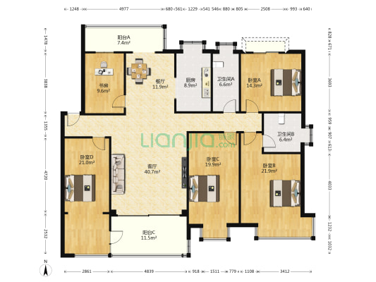 曲江聚馨苑 5室2厅2卫 198平方