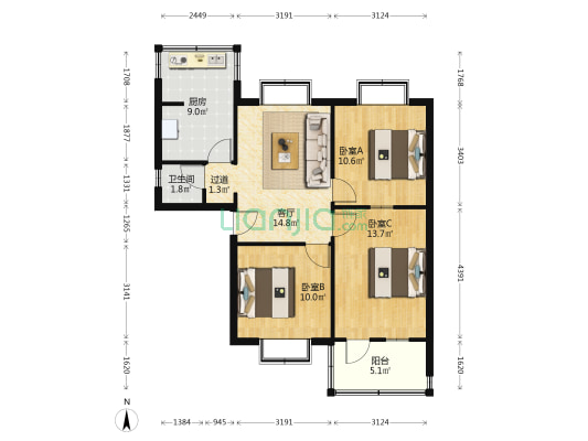 健康街 3室1厅1卫 78平方