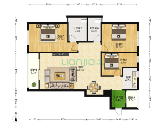 南洋国际广场 3室1厅2卫 144平方