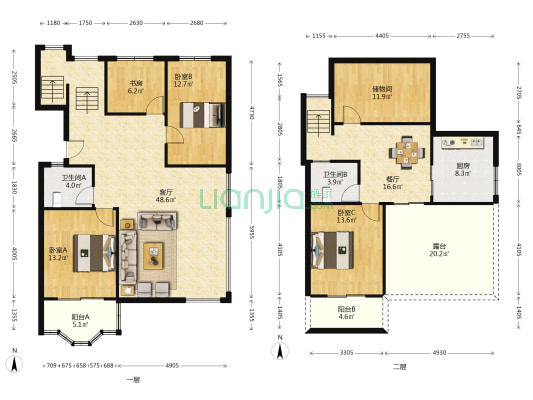 卧龙▪流星花园 4室2厅2卫 148平方
