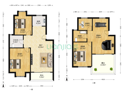 和园小筑 2室1厅1卫 147平方