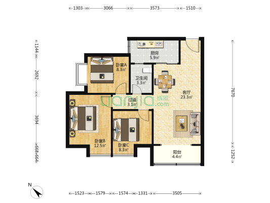 黑林还房 3室1厅1卫 90平方