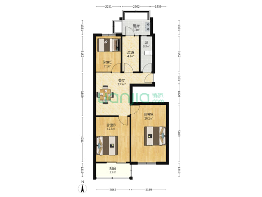 铁六小宿舍 3室1厅1卫 76平方