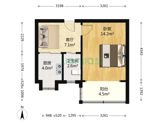 钟灵街54号 1室1厅1卫 39平方