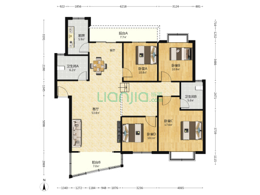 江香园 4室1厅2卫 155平方