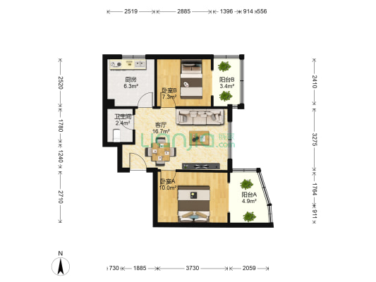 江山名居 2室1厅1卫 70平方