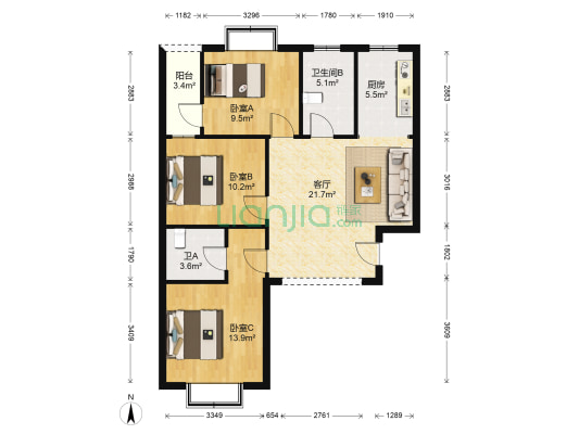 祥云春晓一期 3室1厅2卫 88平方