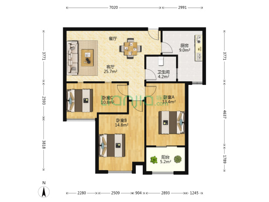 御景華庭 3室1厅1卫 105平方