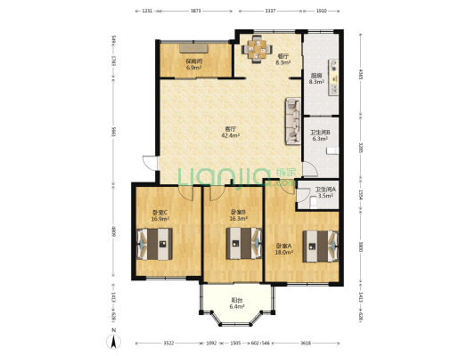 蓬莱电信家属楼 3室2厅2卫 153平方