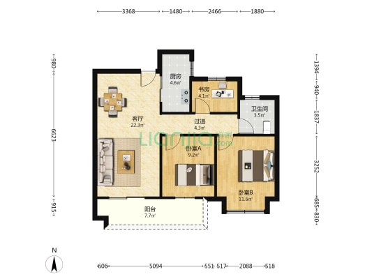 丽林苑 3室1厅1卫 92平方