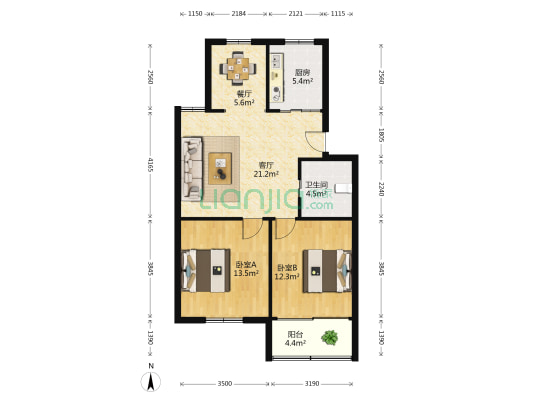 解放西路 2室2厅1卫 78平方