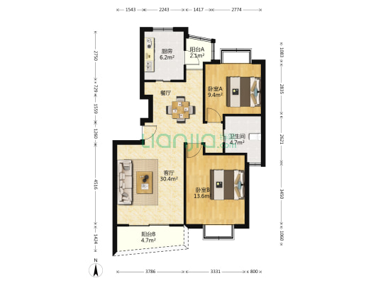 时代星园 2室1厅1卫 94平方