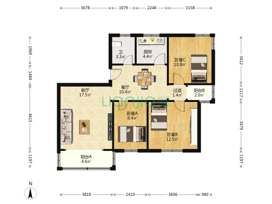 中华人民共和国九洲海关 3室2厅1卫 93平方