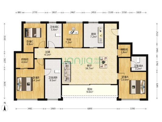 碧桂园滨江壹号 4室1厅3卫 174平方