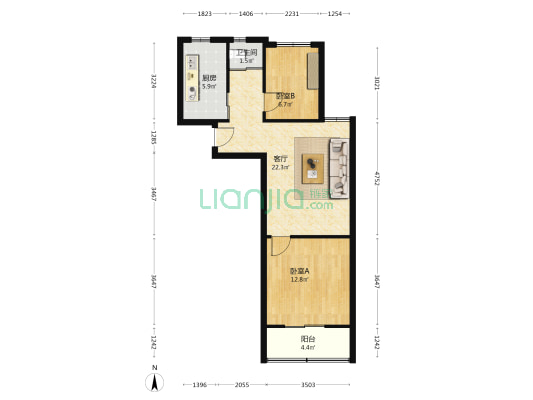 任家坡街南二巷 2室1厅1卫 65平方