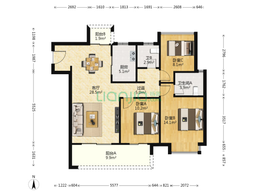 雍华苑 3室1厅2卫 114平方