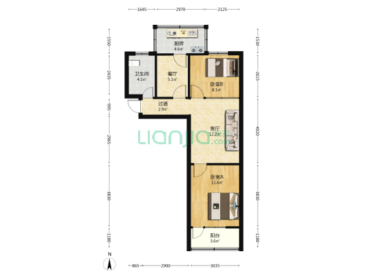 六一社区6号院 2室2厅1卫 60平方