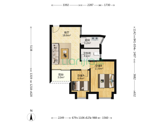 丽乐美居 2室1厅1卫 56平方