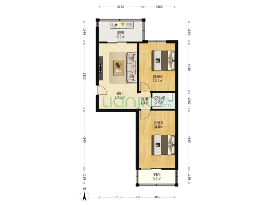 烟草公司住宅楼 2室1厅1卫 65平方