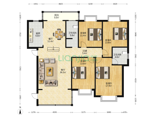 警察学院公寓 4室2厅2卫 149平方